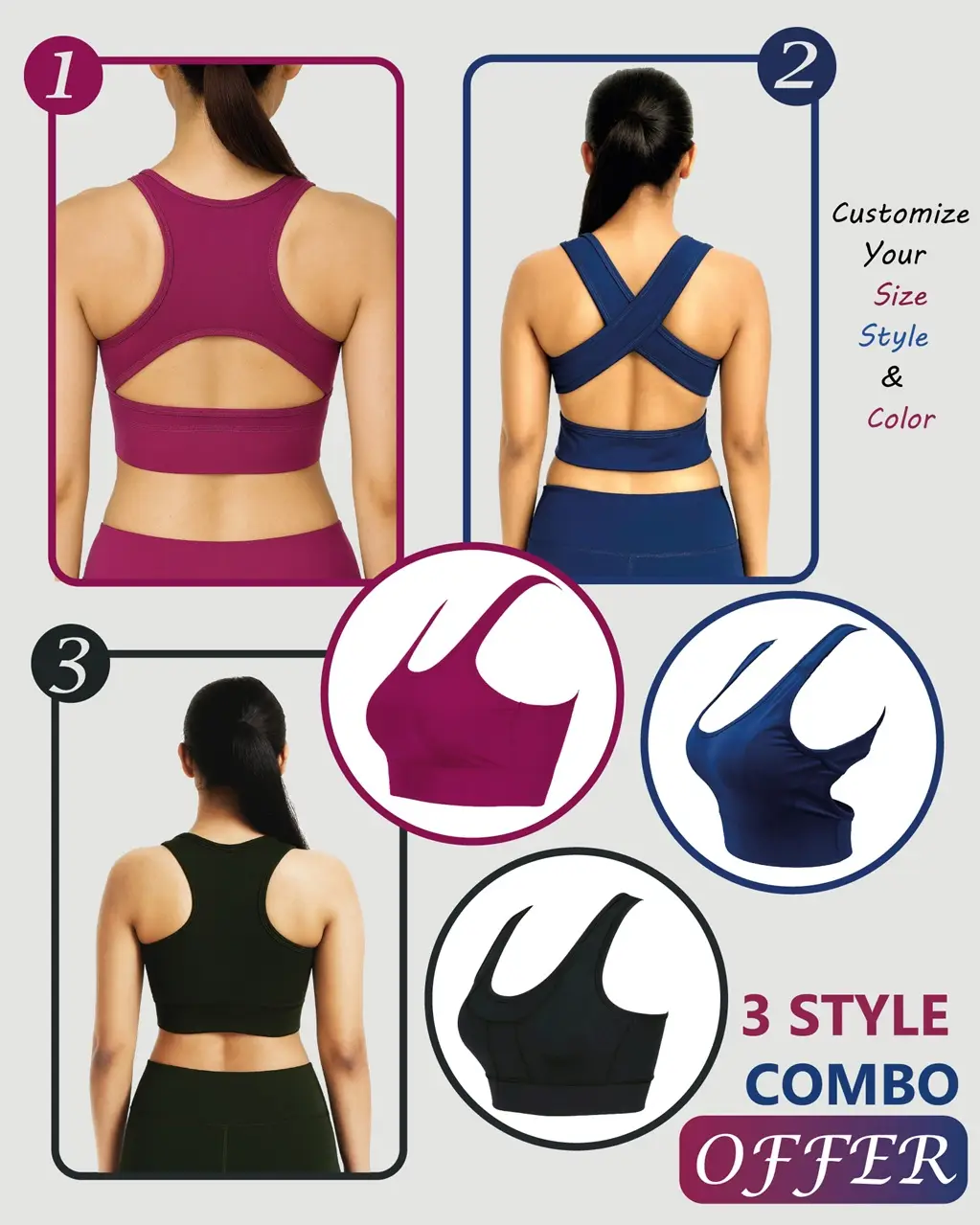 cwecq 3 Color, 3 Style Combo Pack Bra - Image 1